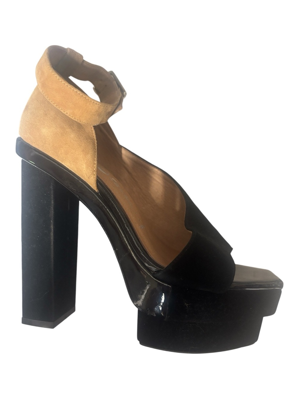 Jeffrey Campbell Black Suede Asymmetric Chunky Platform Heel Sandals 7.5